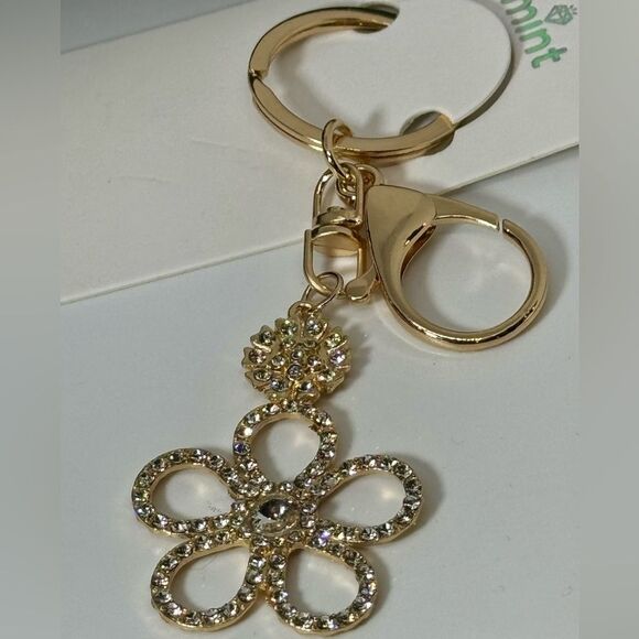 Crystal Flower Keychain Charm -  Gold Accent - Picture 4 of 5
